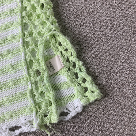 Free People Womens Sweater Size XS Green/White Stripe Popcorn Textured Pullover - Picture 6 of 12